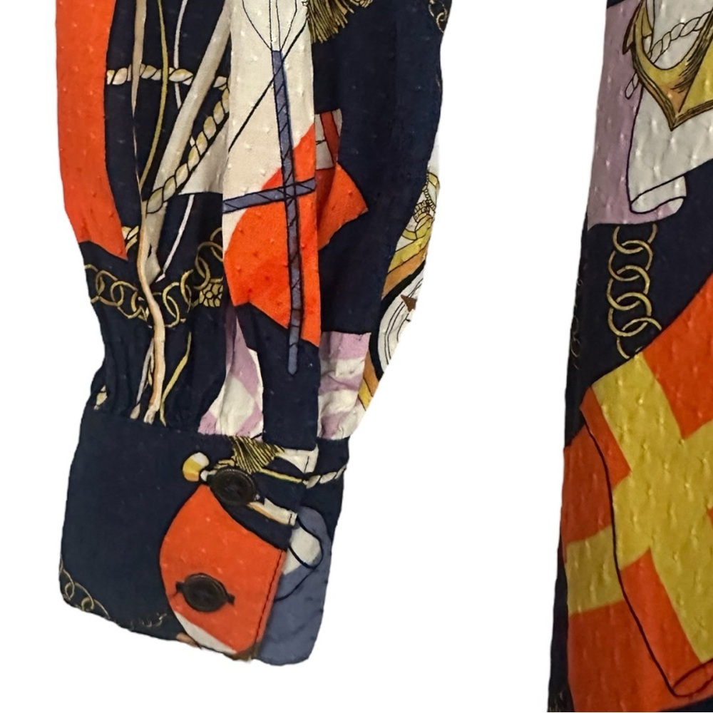 Maeve by Anthropologie Blue Orange Flag & Rope Nautical Textured Dress Size XXS - Picture 6 of 8